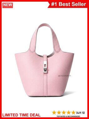 Vegan Leather Bucket Tote Bag Top Handle Satchel Handbag with Snap Closure